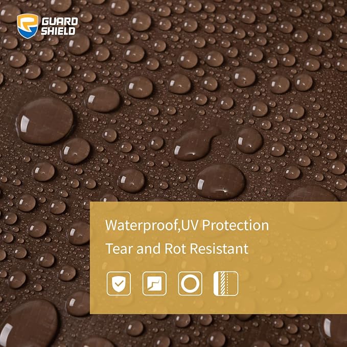 GUARD SHIELD Round Tarp 10 Feet Waterproof Heavy Duty Circle Tarps for Under Pool Brown/Silver Multi Purpose Circular Outdoor Cover