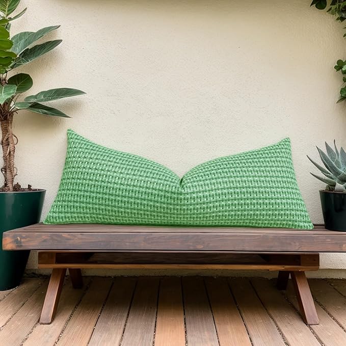 Kevin Textile Outdoor Waterproof Throw Pillow Covers 14x36 Inch Pack of 1 Boho Farmhouse Decorative Long Lumbar Cushion Covers for Garden Patio Tent Balcony Bench Couch Sofa, Sage Green