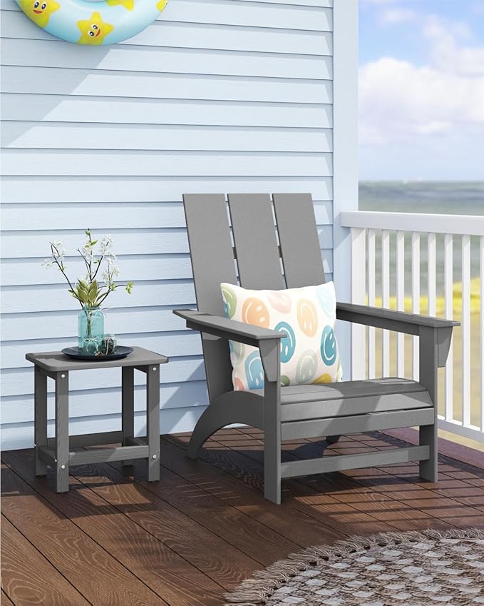 Weatherproof Outdoor Side Table, HDPE Small Outdoor Table for Adirondack, 16.6-Inch Patio Square End Tables for Garden, Backyard, Porch, Deck, Balcony, Poolside (Grey)