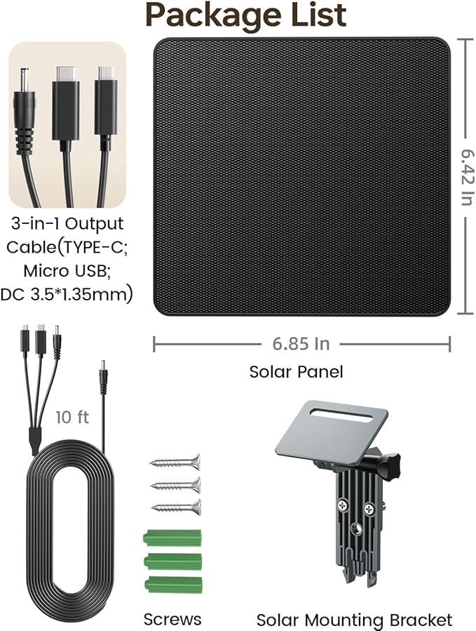 KJK 6W Solar Panel for Ring Camera, Trail Camera Solar Panel Charger with 5000mAh Battery for Game Camera and Security Camera,IP65 Waterproof, 360°Adjustable Bracket, Hunting Essentials