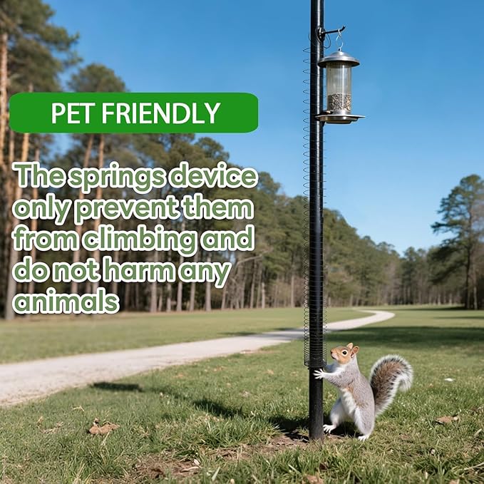 Foneso 2.3in Squirrel Proof Spring Device 2 Pack, Metal Squirrel Baffle Barrier Spring Guard, Hanging Coil Garden Accessories for Outdoor Bird Feeder Poles