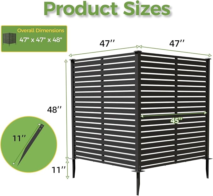 Air Conditioner Fence Panels, 47" W X 48" H Pool Equipment Enclosure, No-Dig Outdoor Privacy Screen, Trash Can Enclosure, Decorative Garden Fences for Patio Lawn, Black