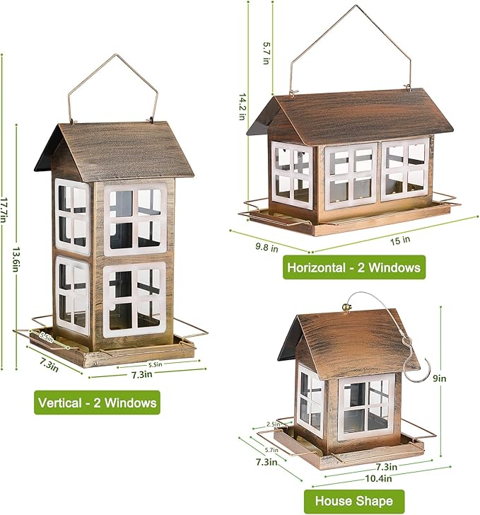 Bird Feeders, Heavy Duty Metal Bird Feeder for Outdoors Hanging, Weatherproof Large Capacity Wild Birdfeeder for Outside Garden Yard, Country House Shape