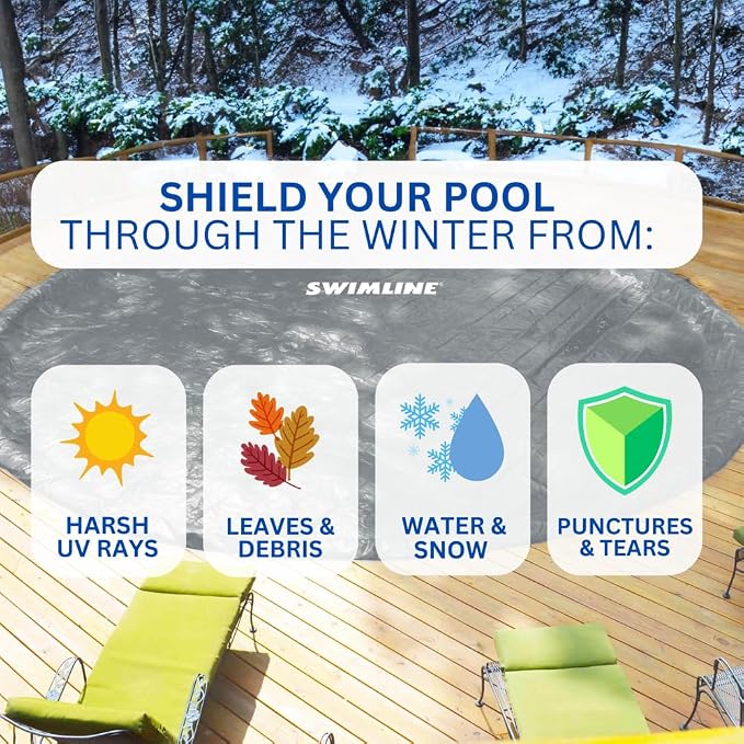 SWIMLINE HYDROTOOLS Silver King Heavy Duty Pool Cover For Above Ground Swimming Pools |19 X 35 FT Cover | Silver / Black | Winch & Cable Included | UV Protected For 16X32 FT Oval Pools | PCO141935