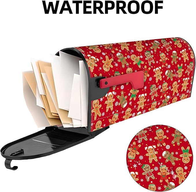 Merry Christmas Mailbox Cover Magnetic Christmas Gingerbread Mailbox Covers Winter Xmas Holiday Post Letter Box Cover for Garden Yard Decor 25.5x21 Inch