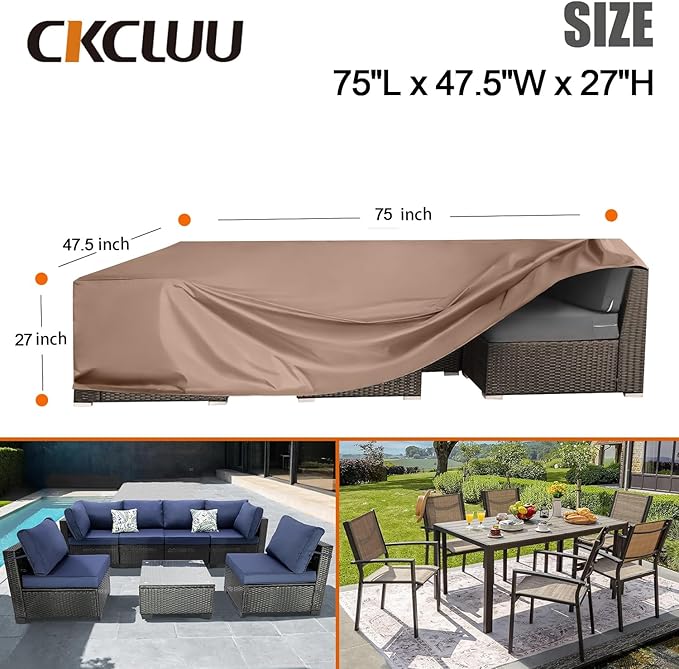 Patio Furniture Covers Waterproof Outdoor Furniture Cover Heavy Duty Outdoor Sectional Sofa Couch Cover Outside Dining Set Table and chairs Covers Heavy Duty Brown 75" L x 47.5" W