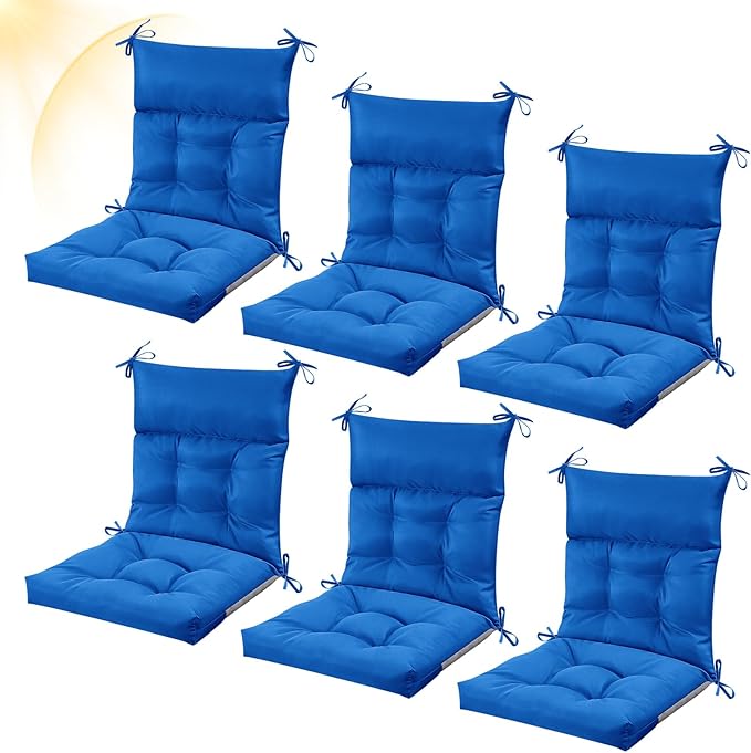 Sintuff 6 Pcs 44 x 21 x 4 Patio Chair Cushions Outdoor Chair Cushion Seat/Back Tufted Pillow with Ties Water Resistant Replacement Indoor Patio Furniture Outdoor Furniture (Solid Color,Blue)