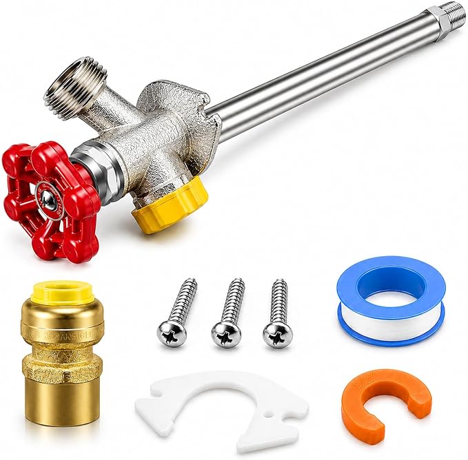 10 inch Anti-Siphon Frost Free Sillcock, No Lead Brass Frost Proof Outdoor Faucet Bib with Backflow Preventer, 1/2" Push-to-Fit Connector X 3/4 Inch Hose Bibb Frost Free Spigot