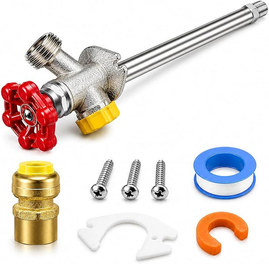 10 inch Anti-Siphon Frost Free Sillcock, No Lead Brass Frost Proof Outdoor Faucet Bib with Backflow Preventer, 1/2" Push-to-Fit Connector X 3/4 Inch Hose Bibb Frost Free Spigot