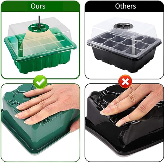 Seed Starter Trays, 72-Cell Seed Tray with LED Grow Lights, Adjustable Humidity Drainage, Germination with Transparent Domes for Succulent Herbs Plant Seedlings, Indoor Seedling Greenhouse, 6 Pack
