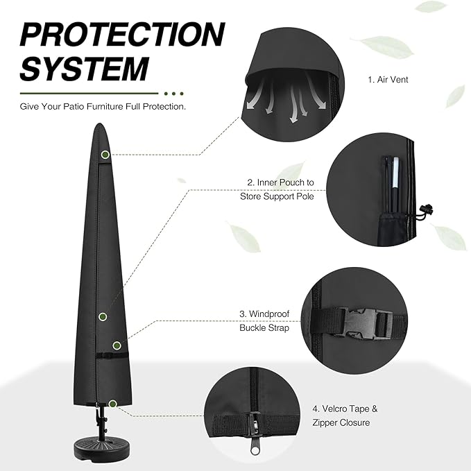 Porch Shield Patio Umbrella Cover - Outdoor Waterproof Garden Market Parasol Covers Fits Market Umbrella up to 12 Feet, Black