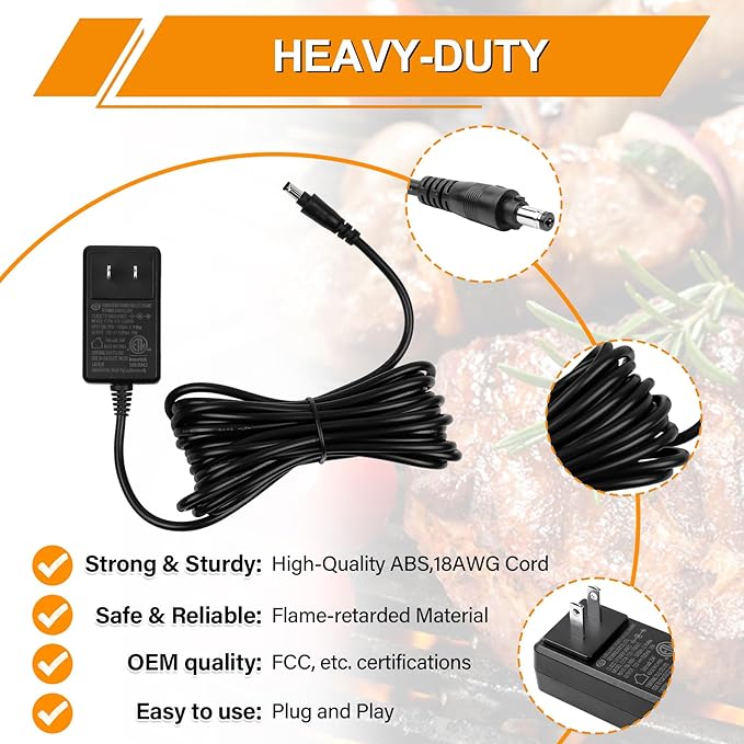 Upgrade Power Adapter Replacement for Masterbuilt Gravity Series 560/600/800/900/1050/1150 Digital Charcoal Grill + Smokers, 9004190216 Power Supply Replacement Parts with 16 FT Long 18 AWG Cord