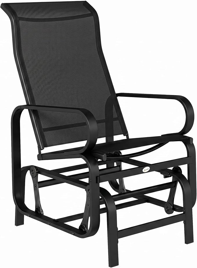 Outsunny Outdoor Glider Chair, Gliders for Outside Patio with Smooth Gliding Mechanism and Lightweight Construction for Backyard, Black