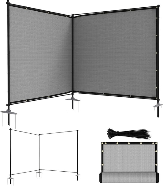 ECOOPTS Privacy Fence Set with Poles and Rails Ground Spikes Fence Kit for Yard Patio Garden Pool (5'Hx12'L, Light Gray)