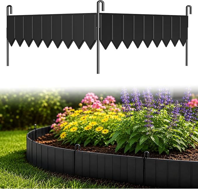 15 Panels Modular Metal Garden Edging 3.2in (H) x 20 ft (L)–Landscape Edging with 16 Stakes, Adjustable 0-270°for Curved Lawn & Flower Bed Borders, No Dig Metal Edging for Landscaping (Black)