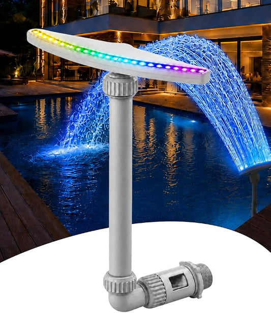 Solar Pool Fountain with 22 LED Lights, Dual-Head Waterfall Sprinkler, Remote Control, 11 Colors & 6 Modes, Adjustable Height & Direction for Above & In-Ground Pools