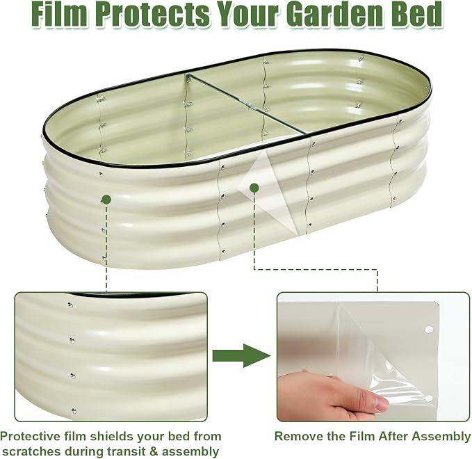 2 PCS Galvanized Raised Garden Bed 4x2x1 Ft, Oval Metal Outdoor Planter Box Kit with Safety Rubber Edge, Easy Assemble Bottomless Large Planting Container for Vegetable, Flower, Fruit, White