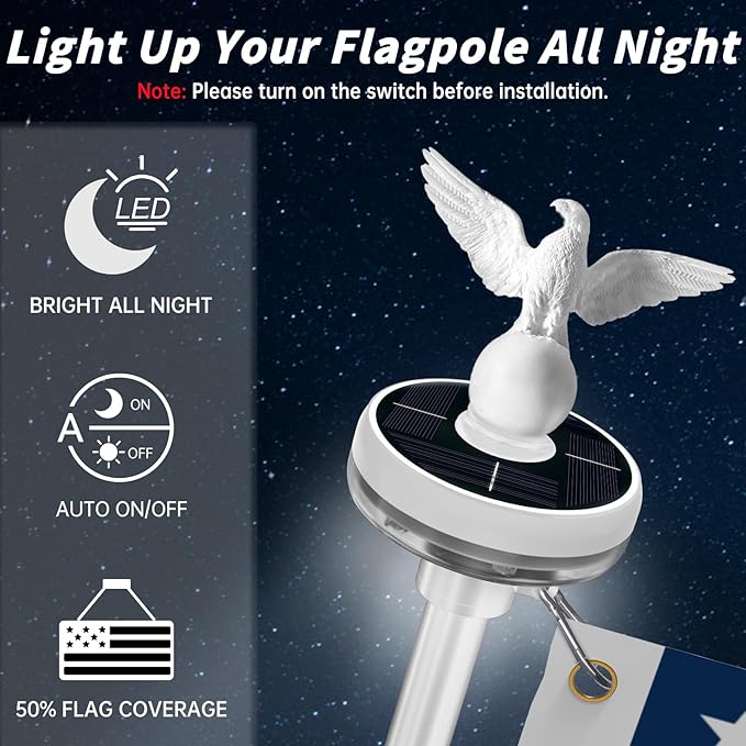 LETSTRY 7FT Flag Pole Kit for House with Solar Light and Adjustable Bracket, 1" Thickened Stainless Steel Outside Wall Mount Flagpole for 3x5 American Flag, for Residential, Outdoor or Porch (White)