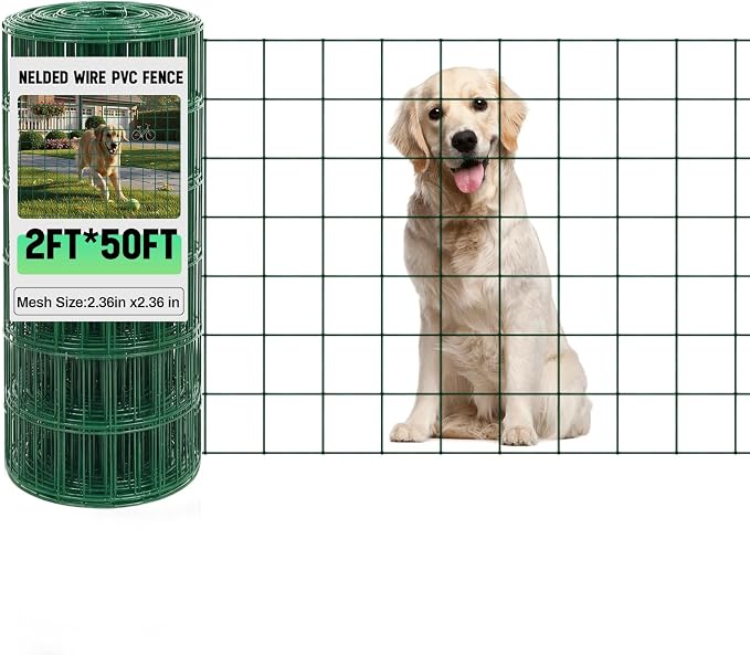 Gisafai 16 Gauge Galvanized Welded Wire Fence 2 ft x 50 ft PVC Coated Hardware Cloth, 2.36" x 2.36" Mesh, Heavy Duty Garden Fencing Roll for Yard Chicken Dog, Deer Cattle & Animal Protection(Green)