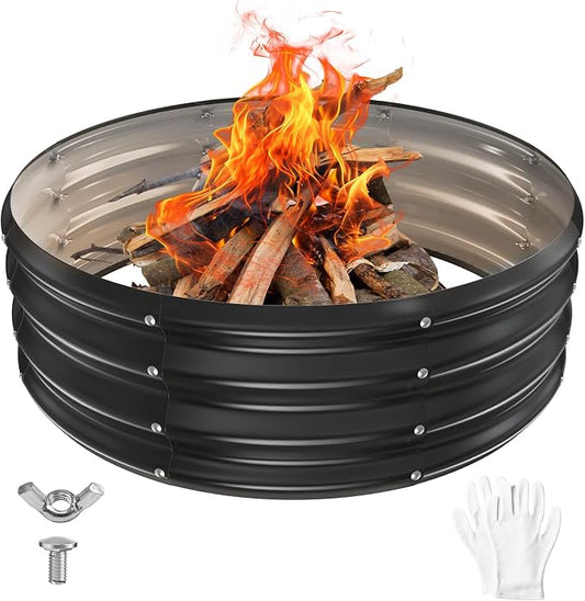 YSEJOMP 36 Inch Round Galvanized Fire Pit Ring/Fire Ring - Foldable and Perfect for Outdoor Gatherings and Campfires in The Yard/Garden/Park/Beach (Black+Gray, 3 FT Diameter+1 FT Tall)