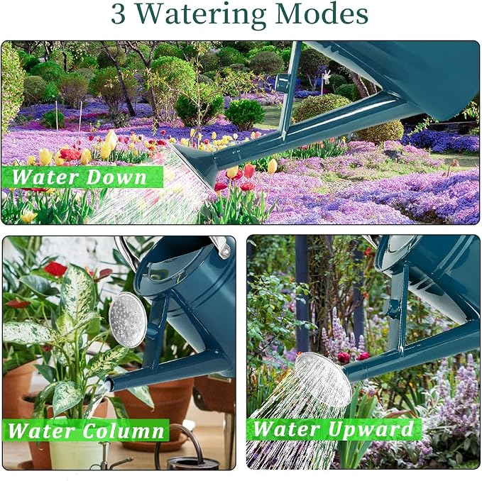 1 Gallon Metal Watering Can with Removable Spout, Nice Galvanized Steel Water Can for Indoor and Outdoor Plants (Ocean Blue)
