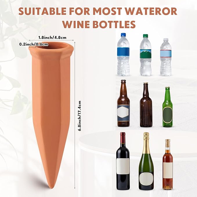 Tatuo 24 Pack Terracotta Watering Spikes Automatic Plant Waterer Devices Outdoor Indoor Use Plant Self Watering Devices Wine Bottle