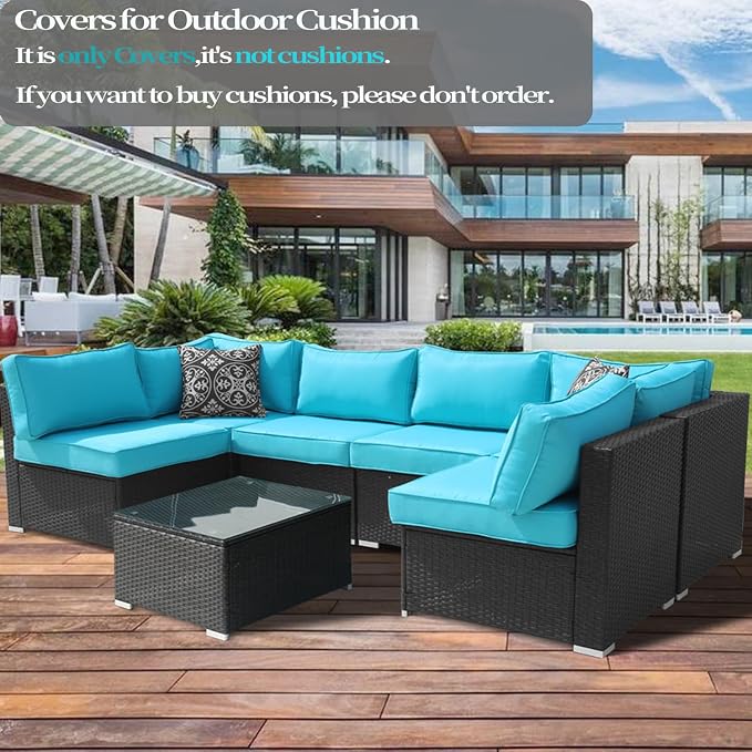 14Pcs Outdoor Cushion Covers Replacement Washable w/Zipper for 6-Seaters Sofa Patio Slipcovers Set Seat and Back Covers Only-25.6x25.6x3.9inch
