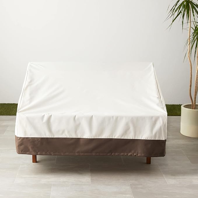 Amazon Basics 2-Seater Outdoor Couch and Patio Furniture Cover, Waterproof Lounge Sofa Cover, UV Resistant, Click-Close Straps, 38" x 54" x 29", Beige/Tan