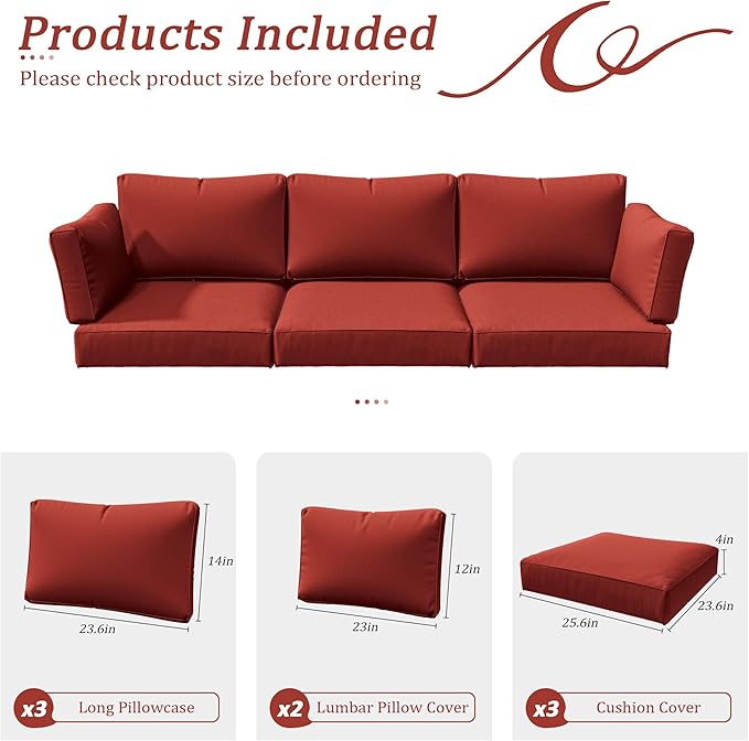 8p Outdoor Cushion Slipcovers Outdoor Patio Cushions Covers Replacement Waterproof with Zipper for 3-Seat Rattan Sofa Patio Furniture Cushion Covers, Covers Only