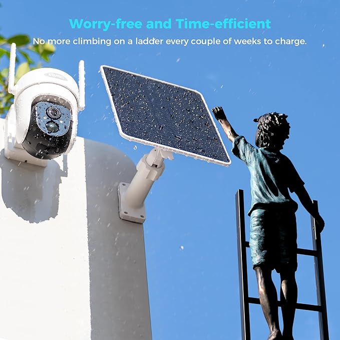 5V 8W Solar Panel for Security Camera, for Bird Feeder, 4G AOV Trail Cam, Ring Tapo Eufy Vicohome Eseecloud, Native USB-C, Micro-USB & DC 3.5mm*1.35mm, 23% Conversion, 9.8 Ft, 260 Days Care Plan