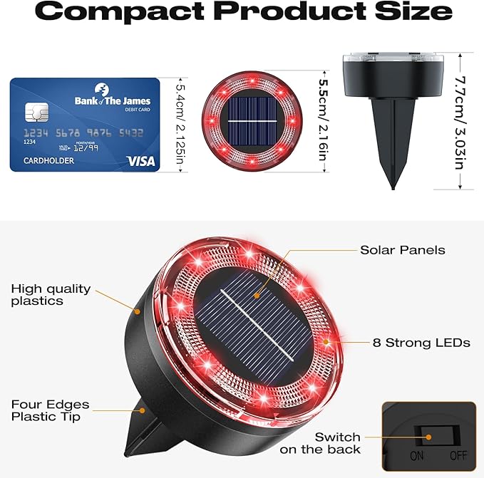 vighep Mini Solar Ground Lights, 12 Pack Solar Lights Outdoor Waterproof, Upgraded LED Flat Landscape Lighting for Outside Pathway Garden Patio Yard Driveway,Red