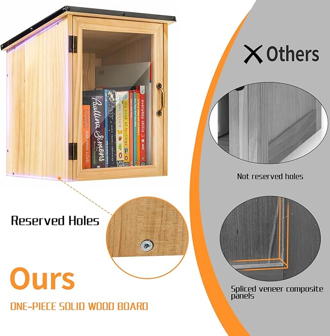 Little Library Box Outdoor, Waterproof Wooden Book Cabinet with Clear Window for DIY, Community & School Sharing, Weatherproof Neighborhood Book Exchange for Literature, Magazines & Newspapers