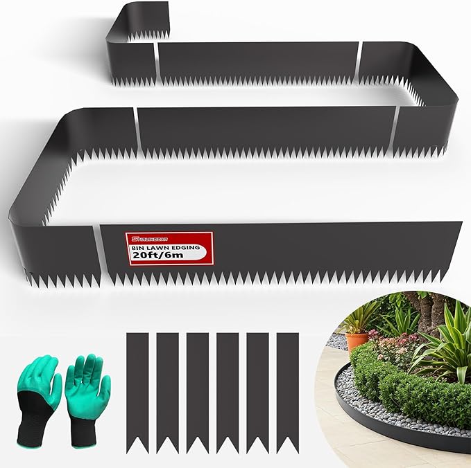 20ft. 6-Pack Galvanized Metal Edging for Landscaping - 40" L x 8" H Metal Landscape Edging with 6 Stakes, Hammer-in Steel Garden Border for Flower beds, Lawn & Yard (Black)
