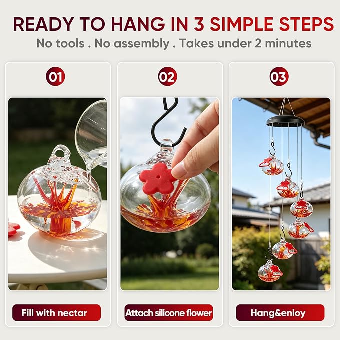 Headak Life Charming Wind Chimes Hummingbird feeders for Outdoors Hanging ant and bee Proof,Never Leak,Perfect Garden Decor for Outside(Tree of Life)