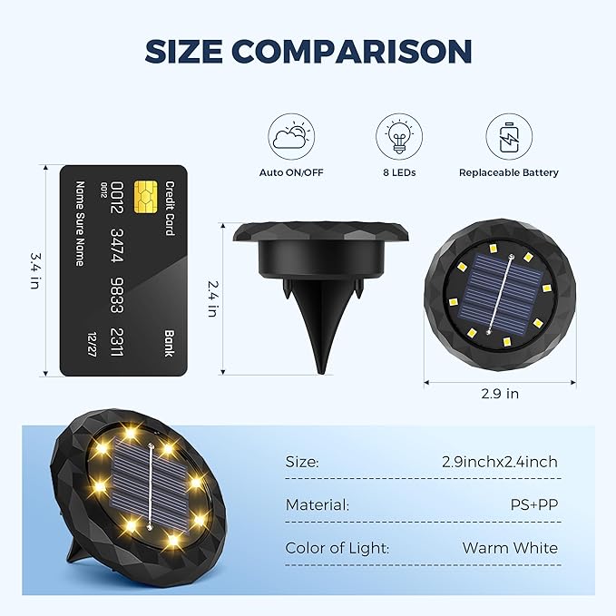 SOLPEX Mini Solar Ground Lights, 12 Pack Pathway Solar Lights Outdoor Waterproof, Garden Lights for Driveway Walkway Yard Landscape (Warm White)