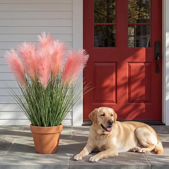 Jexine 15 Pcs Artificial Pampas Grass 31.5" Pink Gradient Faux Pampas Stems with 3 Plumes Each, Fake Plant for Wedding Arch, Aisle Decor, Bridal Shower, Floor Vase Boho Home Decor