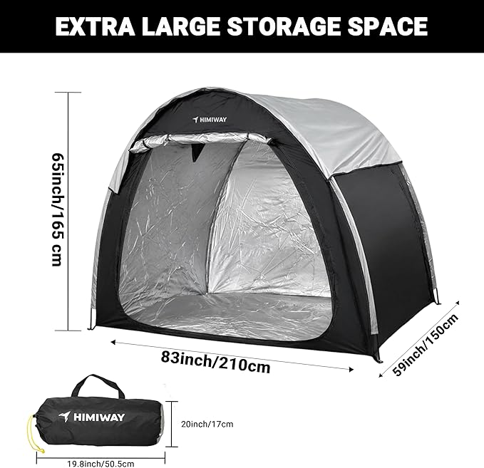 Himiway Bike Storage Shed Tent with Double Doors for 3-4 Bikes PU4000 Silver Coated Waterproof Anti-Dust 210D Oxford Fabric Portable Foldable Outdoor Bicycle Cover Shelter Carry Bag for Home Garden