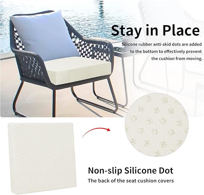 Easy-Going Waterproof Patio Cushion Covers 22x22x4 inch 4 Pack Replacement Non-Slip Outdoor Seat Cushion Slipcover with Zipper. Cream