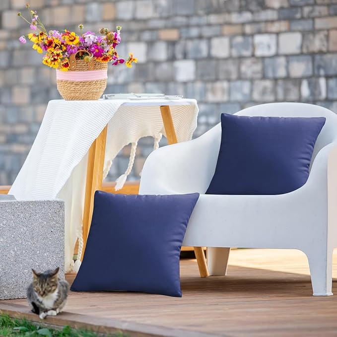 VAKADO Outdoor Waterproof Throw Pillow Covers 20X20 Set of 2 Decorative DarkBlue Patio Furniture Cushion Cases Outside Decor for Couch Garden Bench Porch