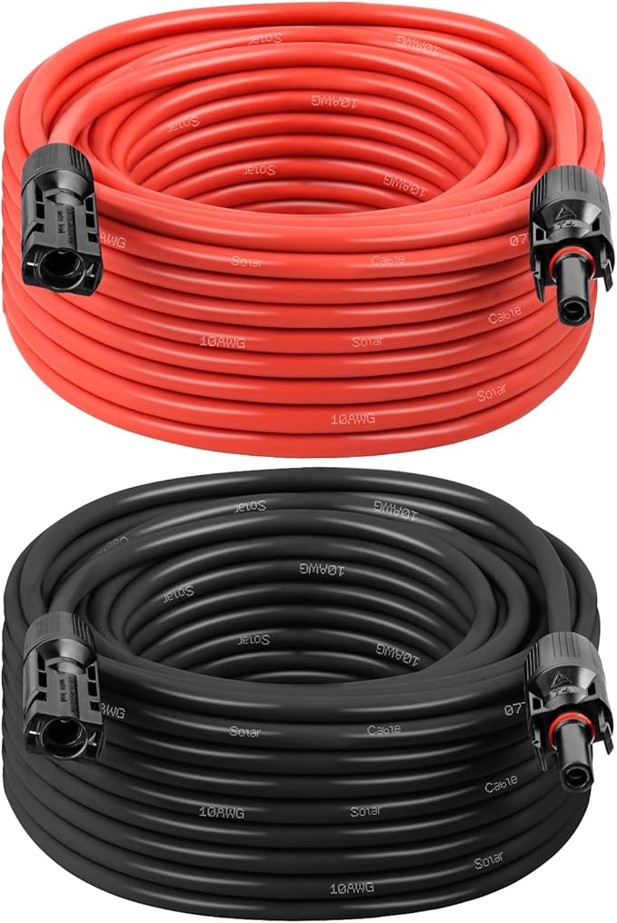 Solar Panel Extension Cable - 10AWG 40FT Solar Wire with Female & Male Waterproof Connector PV Wire for RV, Photovoltaic Systems, Home, Boat, Solar Panels, Car(40 feet Red + 40 feet Black)