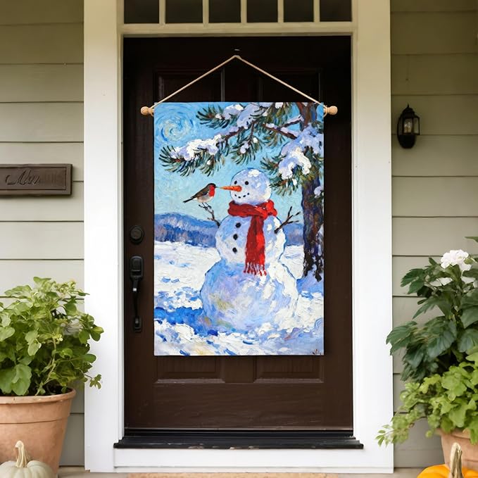 Winter Snowman House Flag 28x40 Inch Winter Snow Scene Cardinal Tree Holiday Decorative Garden Flags for Outside Double Sided Seasonal Outdoor Home Farmhouse Decoration Yard Porch Decor