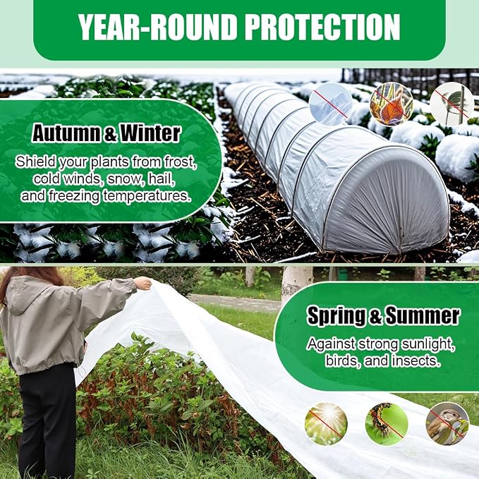 RooTrimmer Frost Covers Protection for Outdoor Plants 10Ft x 50Ft, Plant Blankets Freeze Cloths for Spring, Horticultural Fleece for Trees/Raised Beds/Vegetables/Shrubs (1.2 oz/yd², White)