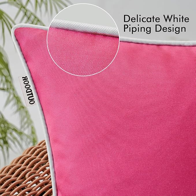 MIULEE Pack of 2 Outdoor Waterproof Pillow Covers Decorative Lumbar Throw Pillows Solid Color Farmhouse Couch Cushion Covers for Patio Tent Bed Sofa Living Room 12x20 Inch Hot Pink