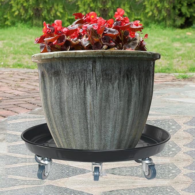 14" Heavy Duty Plant Dolly with Wheels, 280lbs Metal Rolling Plant Stand with Casters, Round Wheeled Planter Caddy Roller Base Carry Potted Tree Flower Pot for Indoor Outdoor Garden, 3 Pack, Black