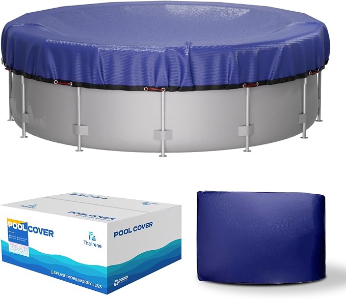 24FT Heavy Duty Pool Cover for Above Ground Pools,200 GSM Tear-Resistant Material,Windproof Secure Fit,All-Season UV Protection,Against Snow,Rain & Debris