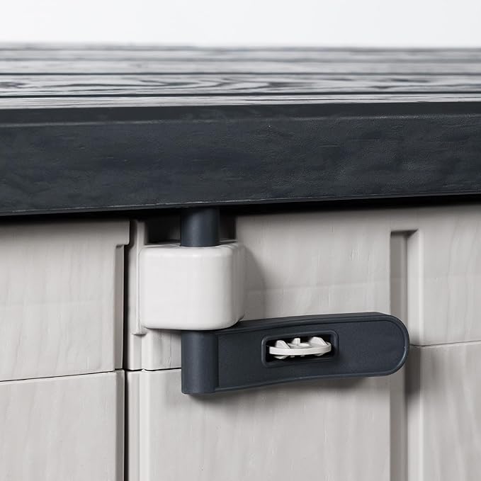 Toomax Stora Way All Weather Outdoor XL Horizontal Storage Shed Cabinet for Trash Can, Garden Tools, and Yard Equipment, Taupe Gray and Anthracite