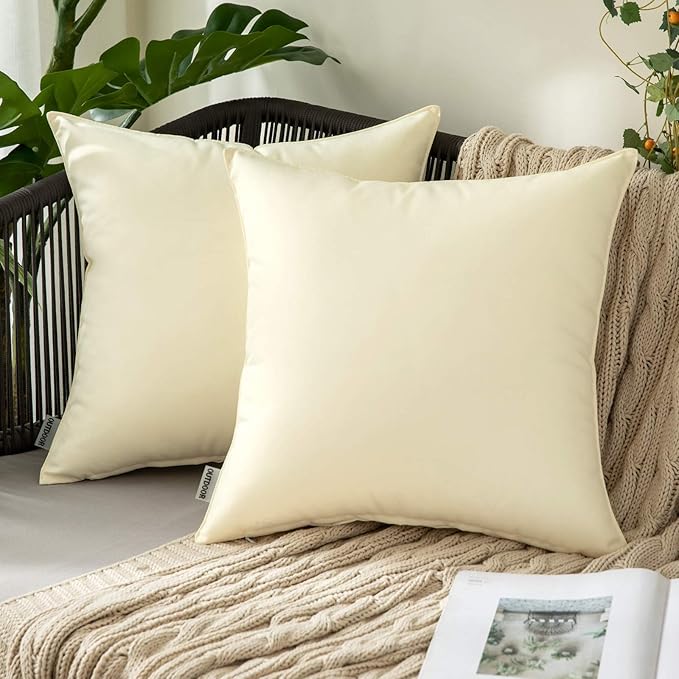 MIULEE Pack of 2 Decorative Outdoor Waterproof Pillow Covers Garden Cushion Sham Throw Pillowcase Summer Shell for Patio Tent Couch 22x22 Inch Beige