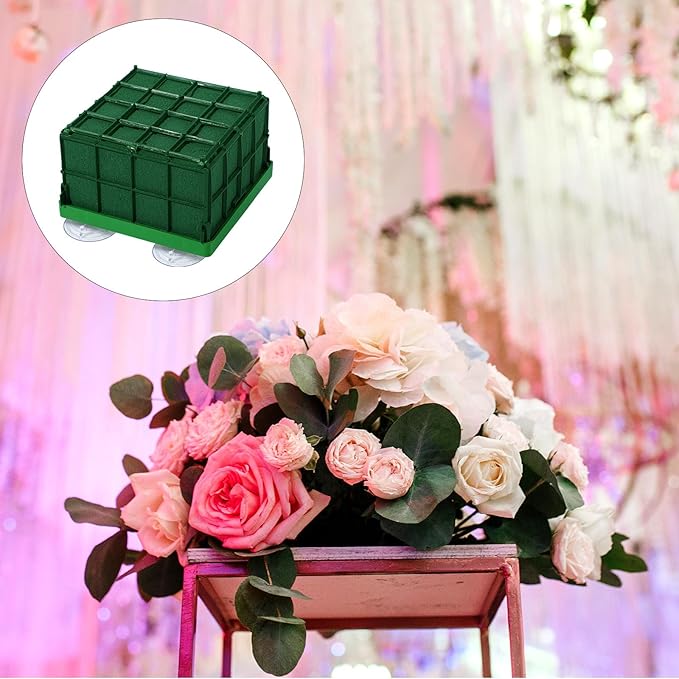 Boao 4 Pieces Floral Foam Cage Rectangle Flower Cage Holders with Floral Foam Flower Arrangement Supplies for Fresh Flowers Wedding Decorations 4.3 x 4.3 x 3.5 Inch