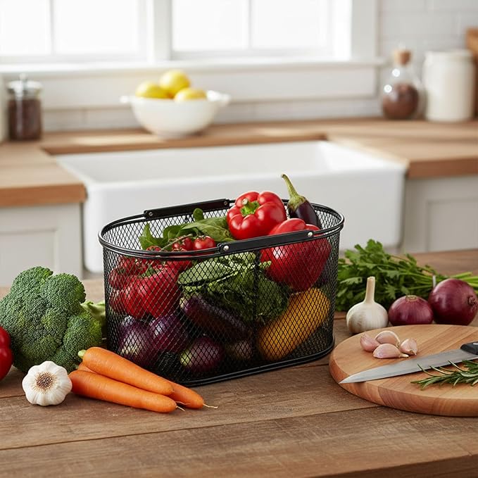 Metal Garden Harvest Basket,Mesh Wire Picnic Basket with Handle,Picnic Accessories,Garden Baskets for Gathering Vegetables,Fruits,Egg,Kitchen