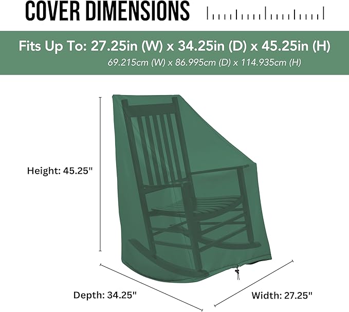 Shine Company Weatherproof Outdoor Rocking Chair Cover Set of 2, 100% Woven Polyester, Elastic Cord with Toggle, Hunter Green, 2-Pack
